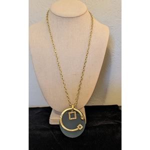 Long Art Deco Circle Square Crystal Pendant Necklace